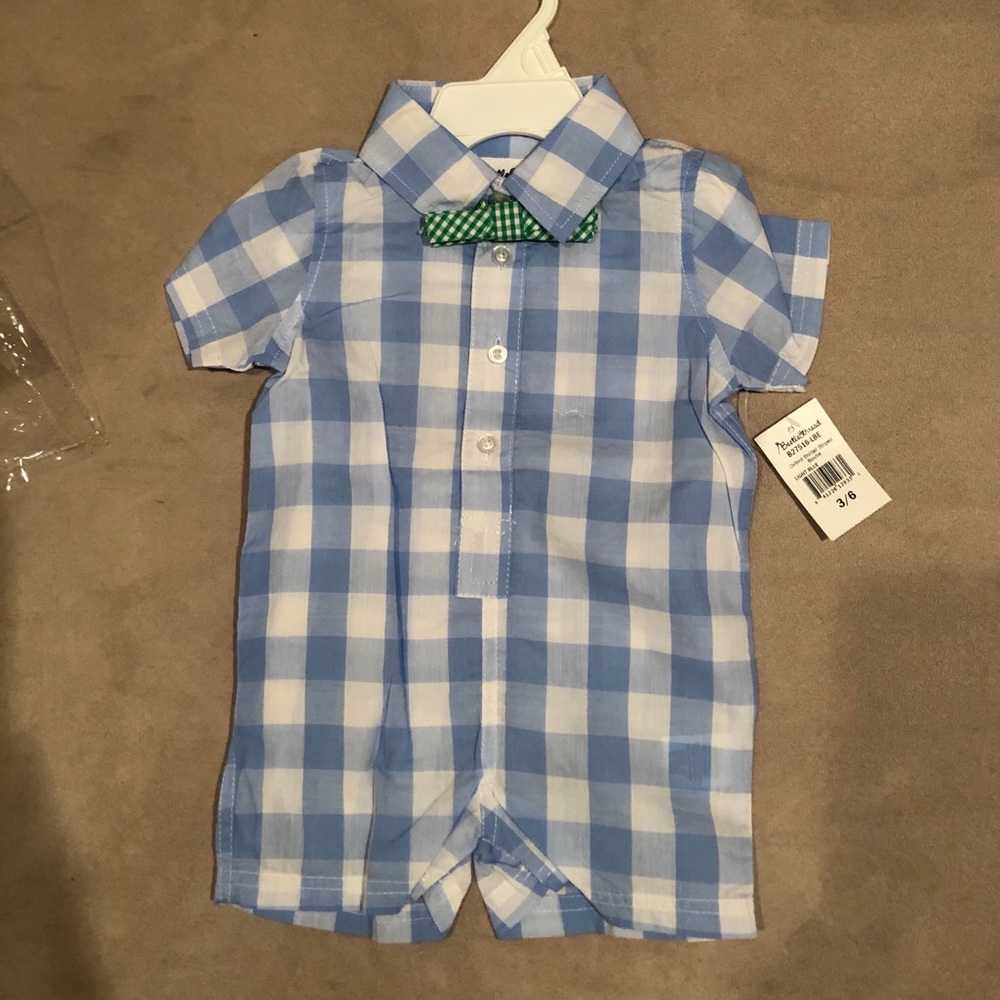 New Beetle Thread Oxford Shirt Romper with Bow Tie